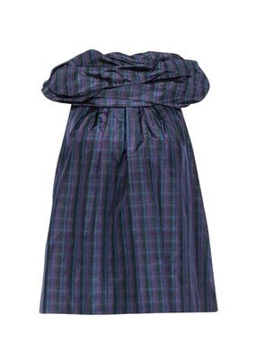 Marc Jacobs Puff Collar Top Blouse Shirt Womens 4 Black Purple Plaid Velvet Bow